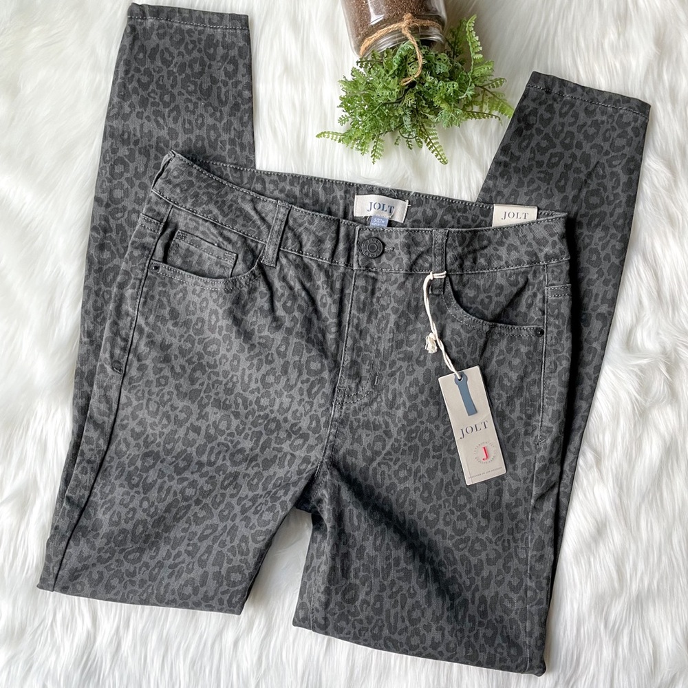 Jolt Gray Jeans Women's 5/27 Pants Leopard Grey Cheetah Print Skinny Leg NWT